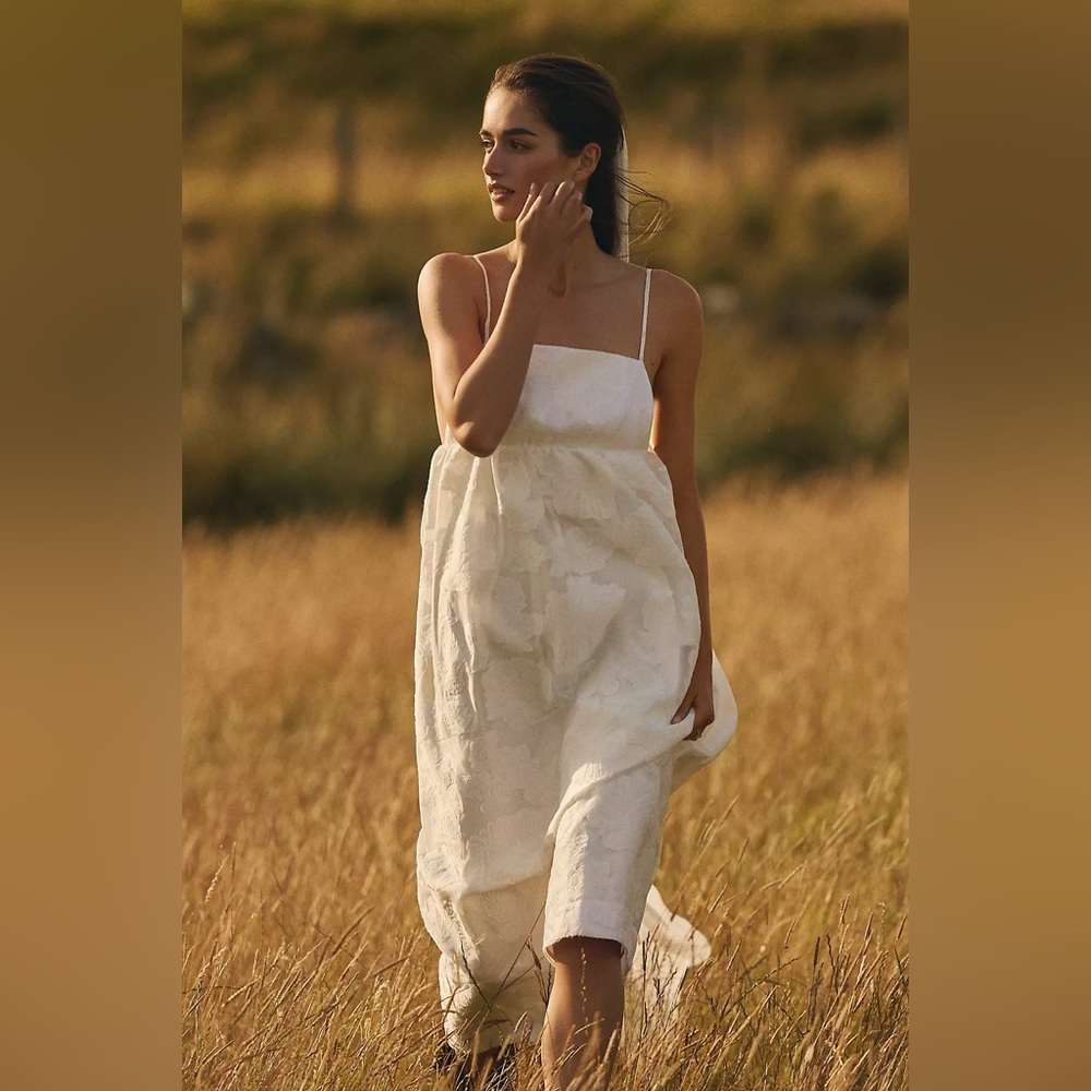 BHLDN Floral Burnout Jacquard Apron Maxi Dress